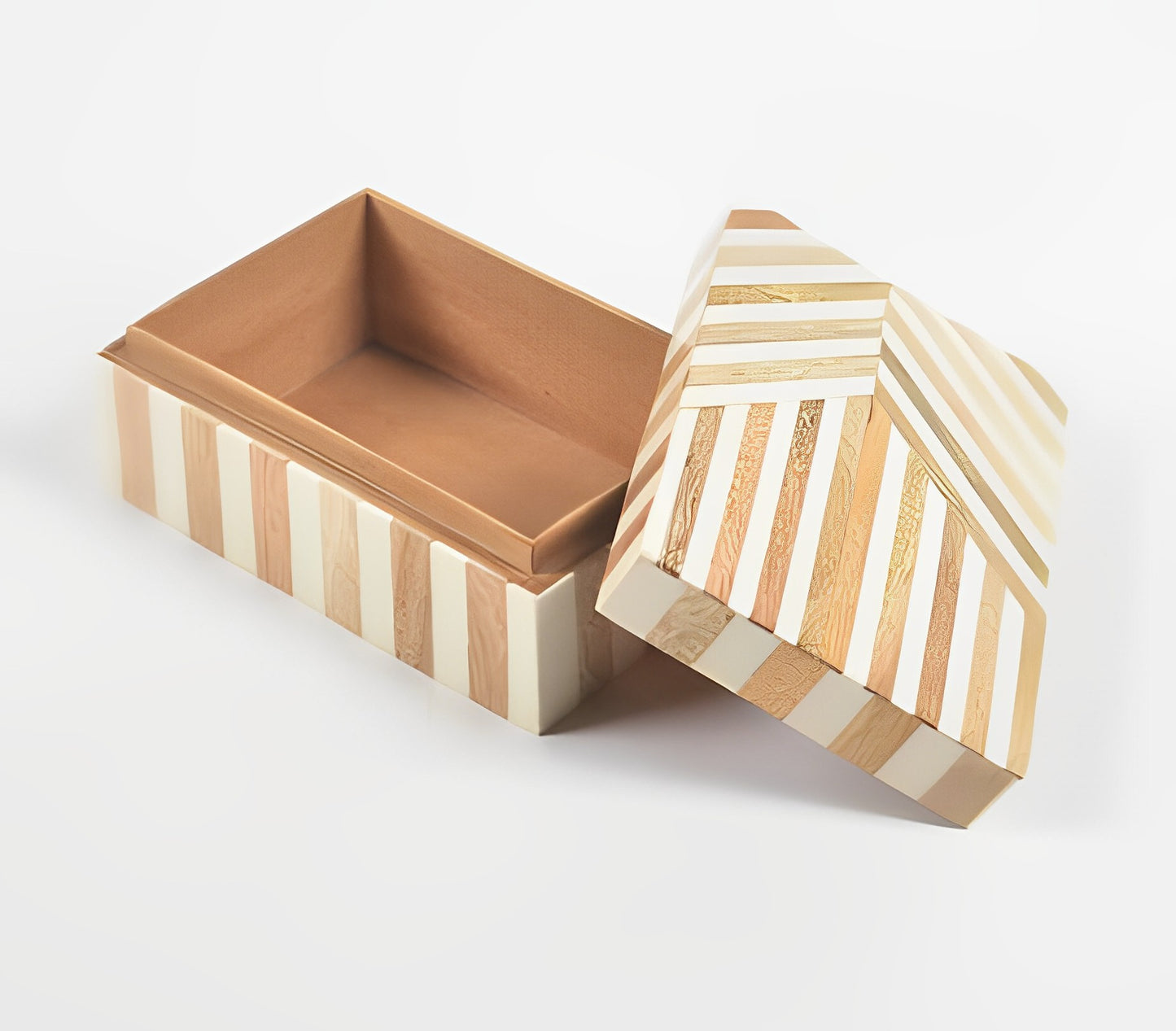 Neutral Striped MDF & Resin Jewelry Trinket Box