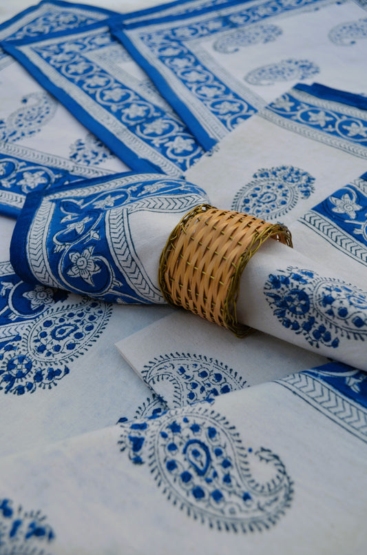 Indigo hand block printed table mats with napkins (set of 6)