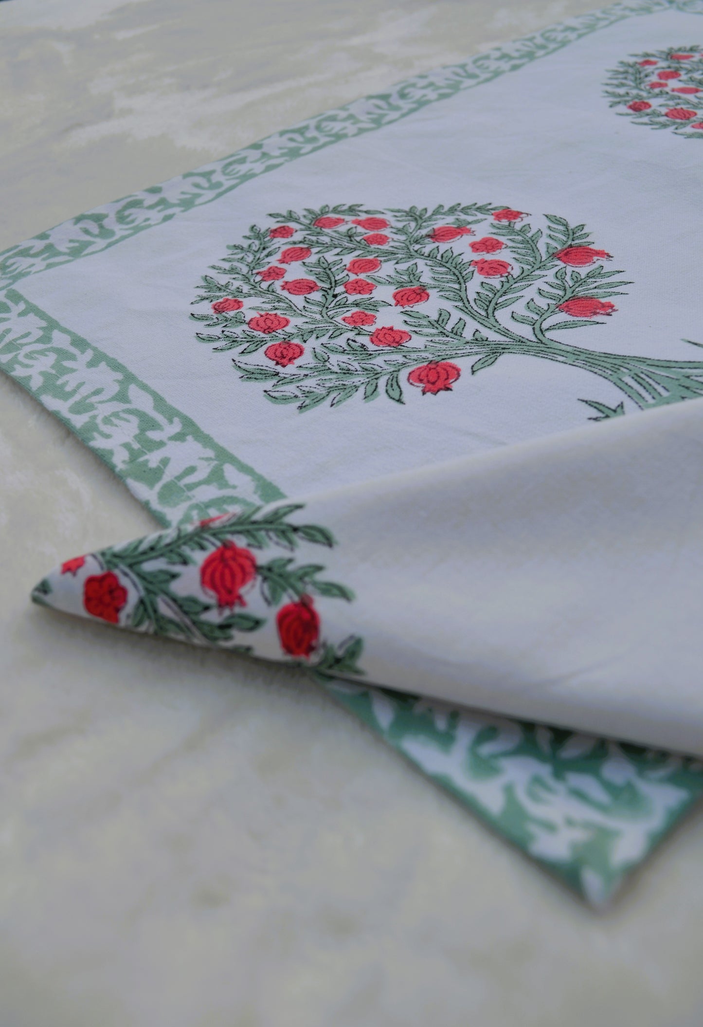 Pomegranate tree hand block printed table mats with cloth napkins (set of 6)