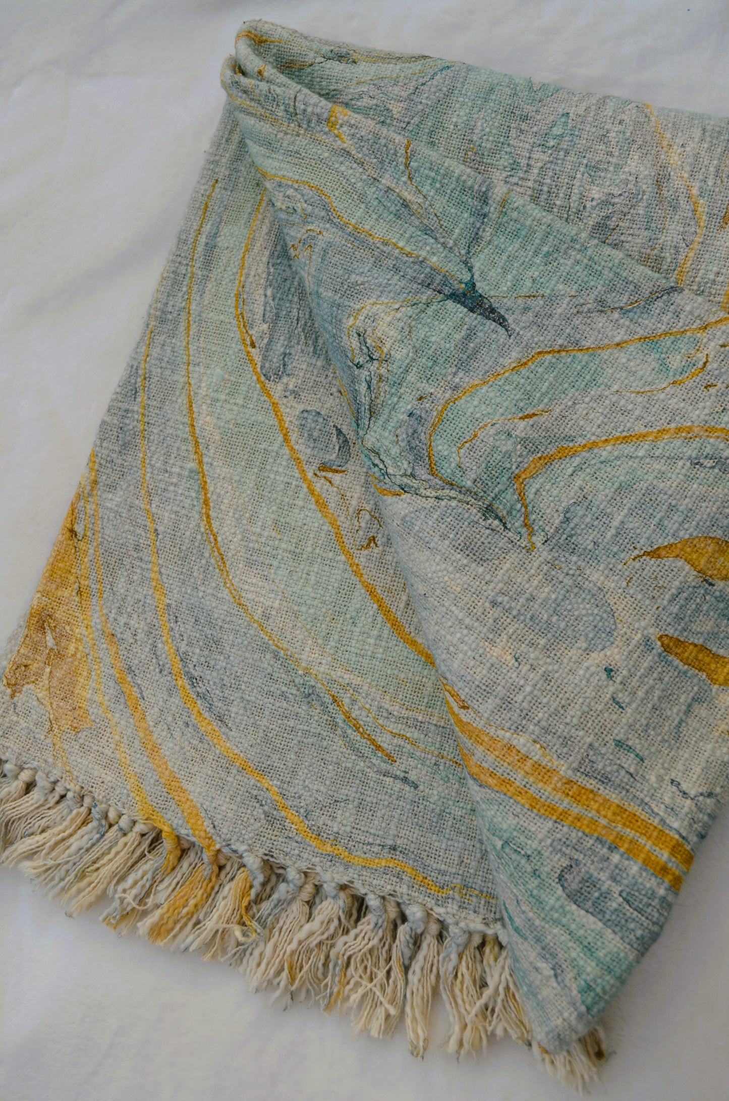 Summer Hues Marble Effect Blue & Yellow Tufted Throw