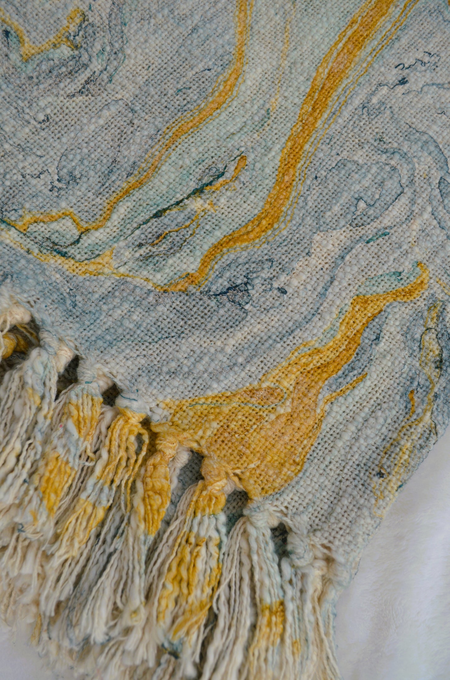 Summer Hues Marble Effect Blue & Yellow Tufted Throw