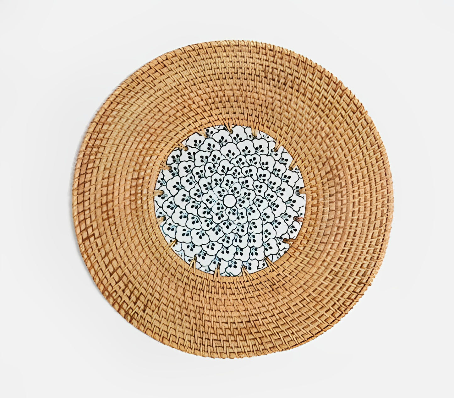 Handwoven Cane & Ceramic Trivet (Placemat)