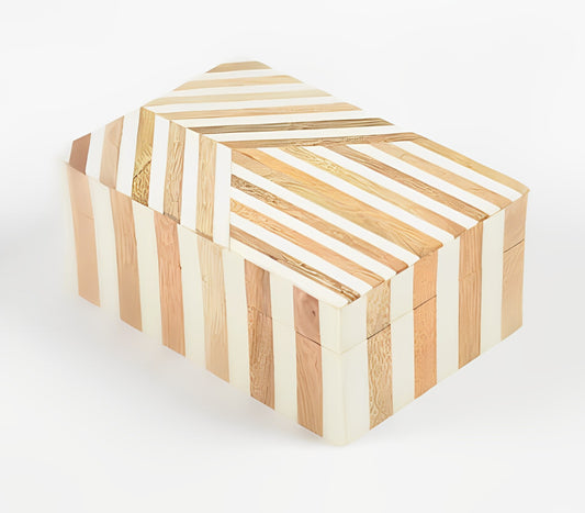 Neutral Striped MDF & Resin Jewelry Trinket Box