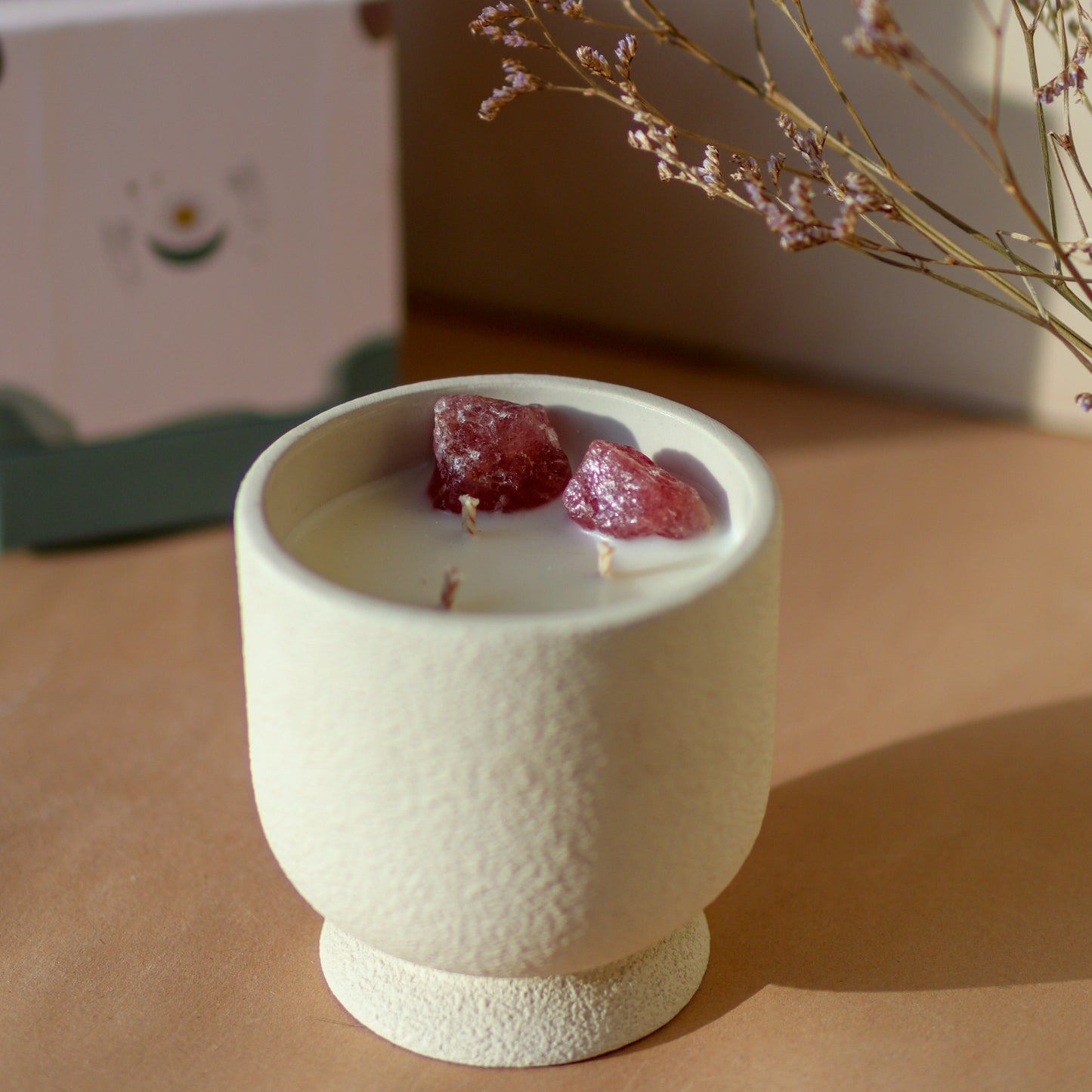 Pottery Candle with Gemstones