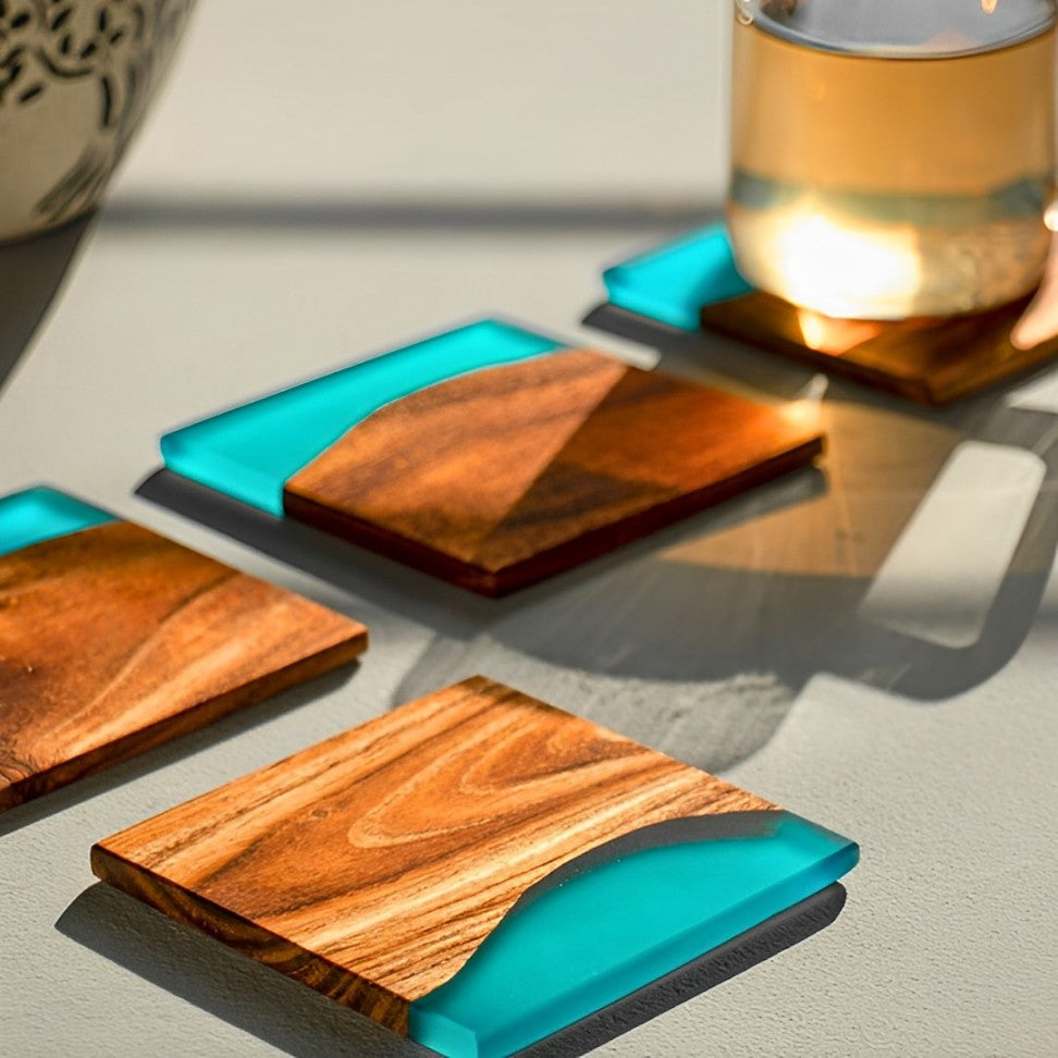 Luxe Wood Epoxy Timepiece and Coaster Set