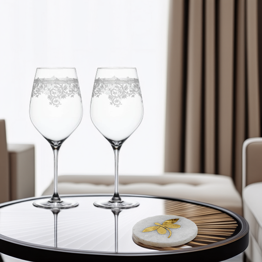 Spiegelau Wine Glass with Marble Inlaid Coasters