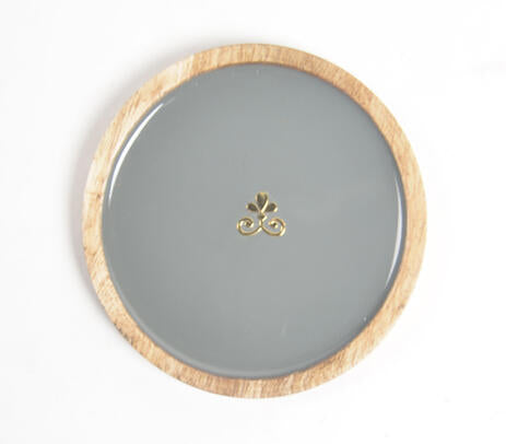 Enameled Grey Regal Motif Wooden Coasters (set of 4)