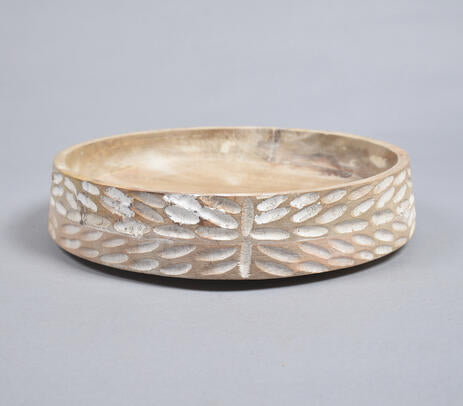 White Distressed Handcrafted Wooden Bowl