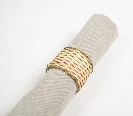 Eco-Friendly Handwoven Cane & Brass Napkin Ring  (Set of 4)