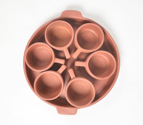 Terracotta Clay Cups With a Tray (set of 6)