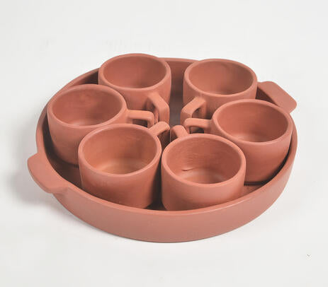 Terracotta Clay Cups With a Tray (set of 6)