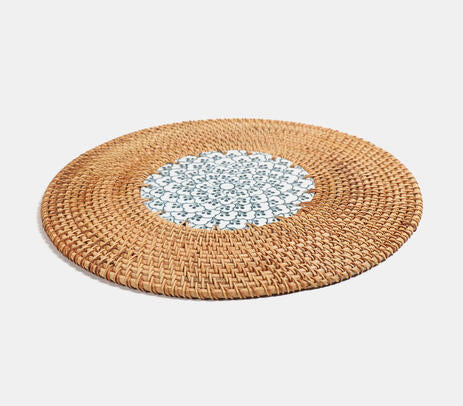 Handwoven Cane & Ceramic Trivet (Placemat)