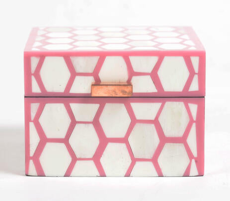 Honeycomb Pink MDF Jewelry Trinket Deco Box