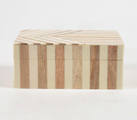 Neutral Striped MDF & Resin Jewelry Trinket Box