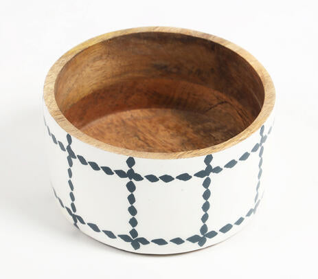 Enameled Mango Wood Geometric Wooden Serving Bowl