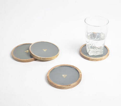 Enameled Grey Regal Motif Wooden Coasters (set of 4)