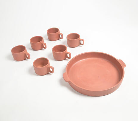 Terracotta Clay Cups With a Tray (set of 6)