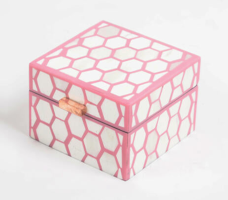 Honeycomb Pink MDF Jewelry Trinket Deco Box